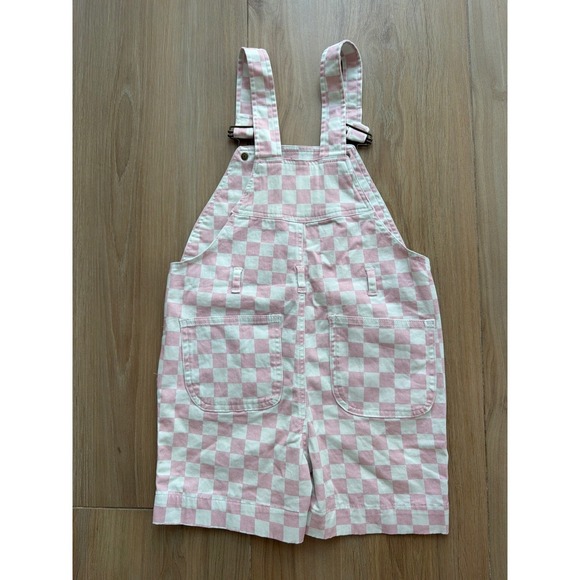 Dotty Dungarees Kids Pink White Checkered Overalls Shortalls Size 5-6 Years - Picture 4 of 7